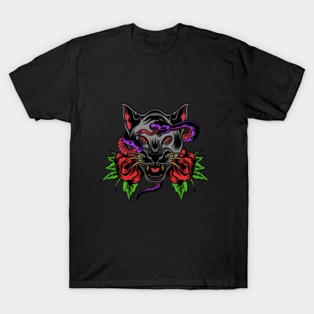 Black Jaguar and Snake Combo T-Shirt by mystiza_art